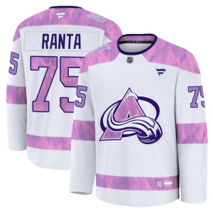 Men's Fanatics Colorado Avalanche Sampo Ranta White 2024 Hockey Fights Cancer Practice Jersey - Premium