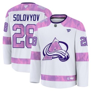 Men's Fanatics Colorado Avalanche Ilya Solovyov White 2024 Hockey Fights Cancer Practice Jersey - Premium