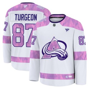 Men's Fanatics Colorado Avalanche Pierre Turgeon White 2024 Hockey Fights Cancer Practice Jersey - Premium